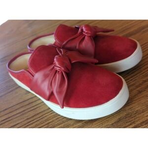 Spenco Shoes Womens 9B Slip On Sneakers Red Suede With Bow Low Top Casual